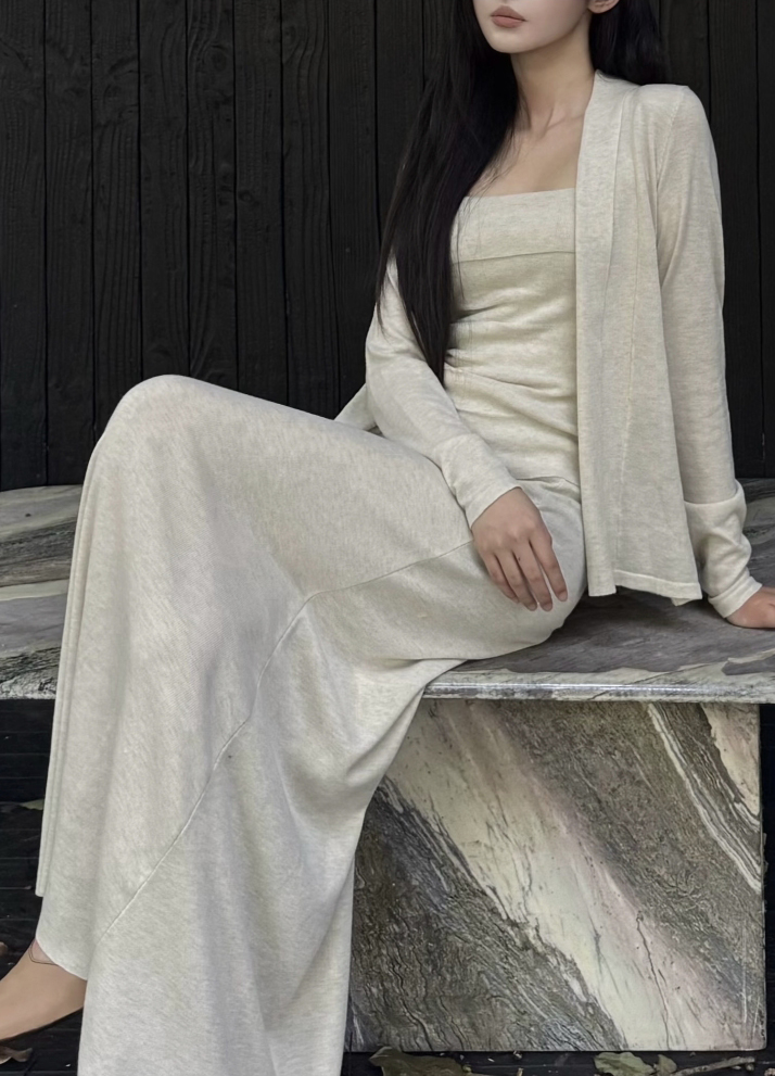 Women's 3-Piece Knit Sweater Set with Cami, Long Sleeve Cardigan and Midi Skirt - Style 66583a