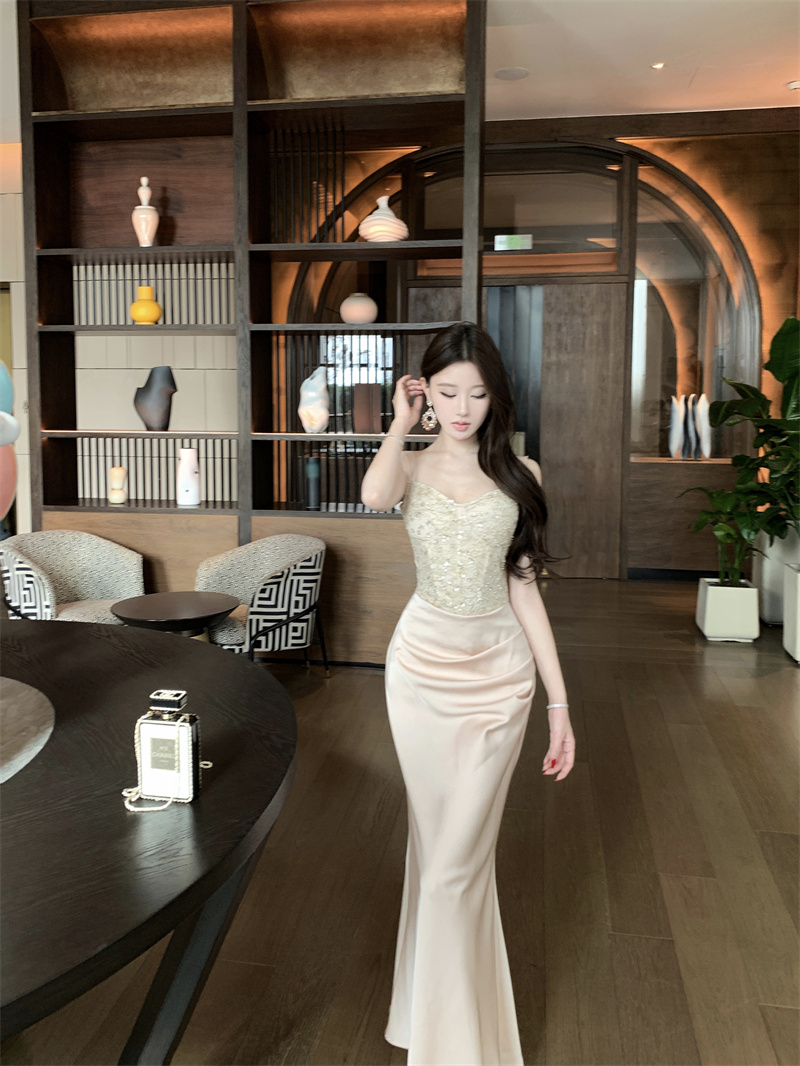 French Style Elegant Sequin Beaded Cami Dress Women Autumn Slim Fit Bodycon Evening Gown - Image 4