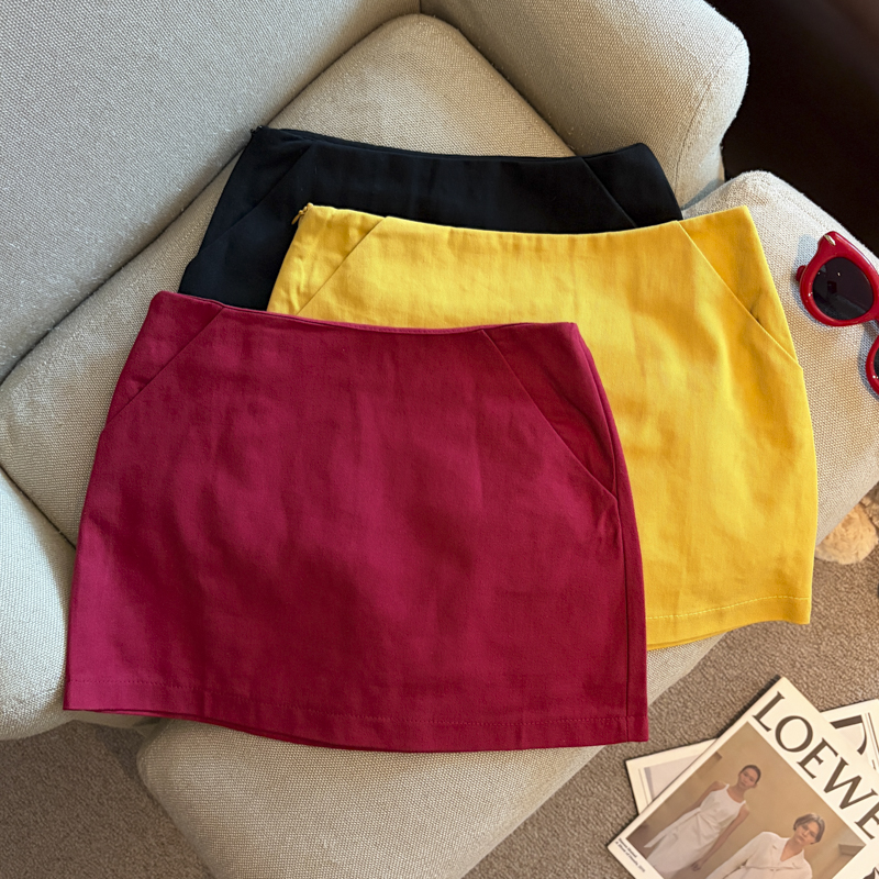 Solid Color Washed Cotton Mini A-Line Skirt for Petite Women Summer