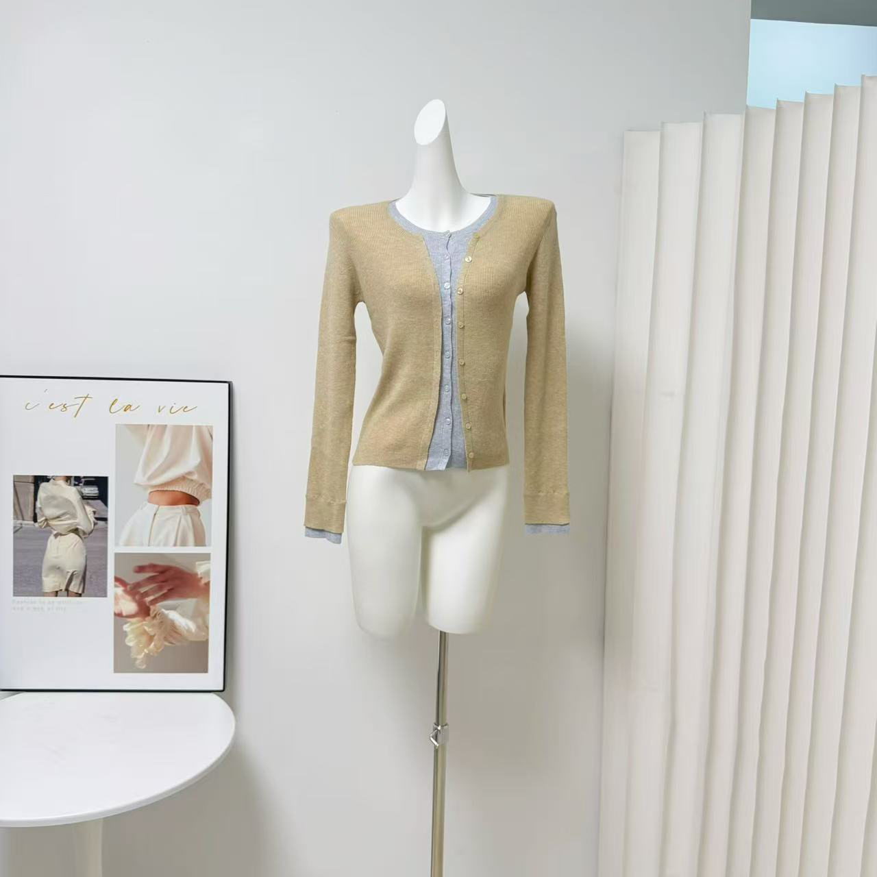 Women's Color Block Faux Two Piece Knit Cardigan Top