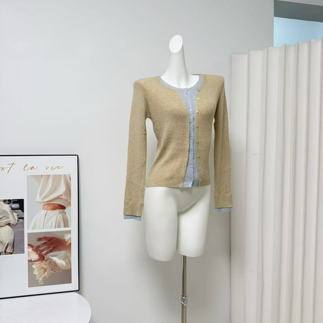Women's Color Block Faux Two Piece Knit Cardigan Top - Image 2