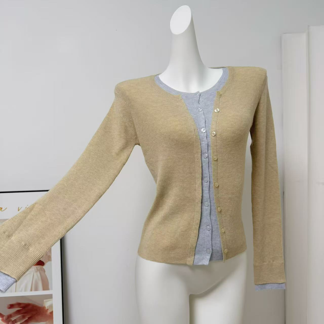Women's Color Block Faux Two Piece Knit Cardigan Top - Image 3