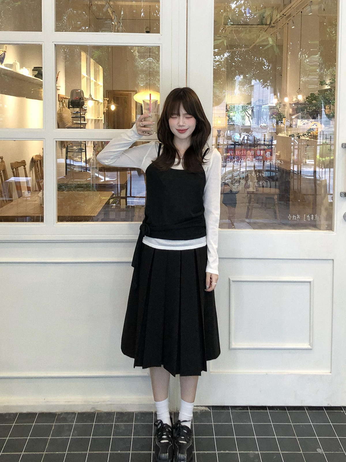 Women's Two-Piece Knit Set Black and White Long Sleeve Slimming Tie Detail Early Autumn Base Layer - Style 5fbae9 - Image 3