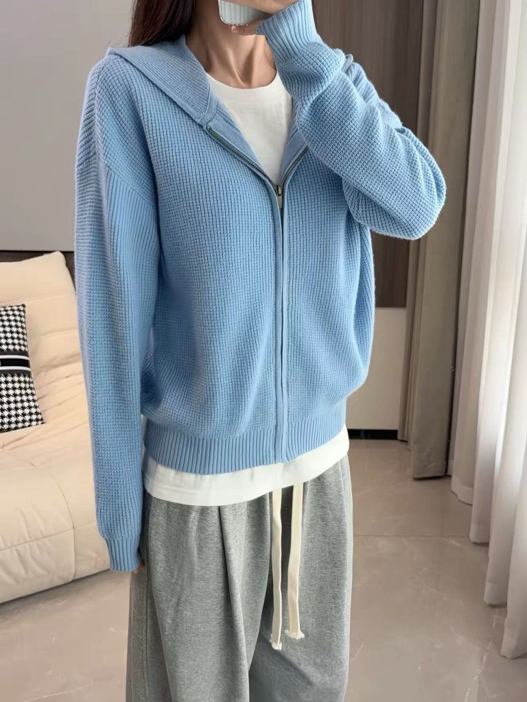 Women's Waffle Knit Hooded Cardigan Sweater