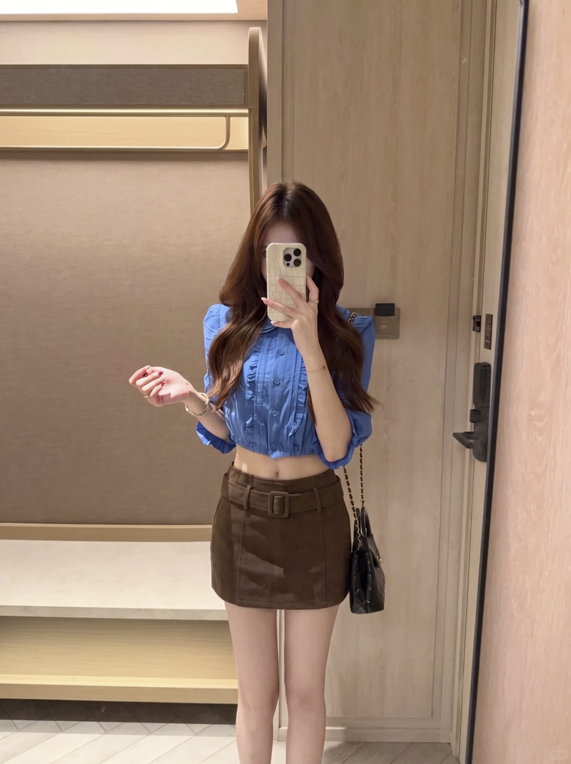 2026 Autumn Winter Faux Suede Solid A-Line Mini Skirt for Women with Belt - Image 2