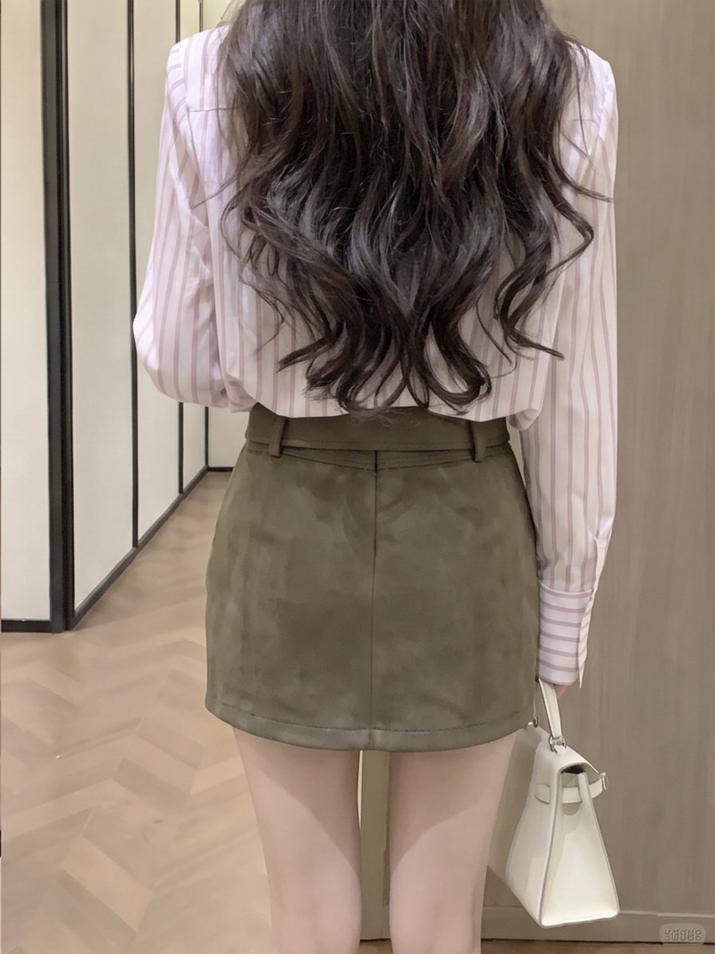 2026 Autumn Winter Faux Suede Solid A-Line Mini Skirt for Women with Belt - Image 4