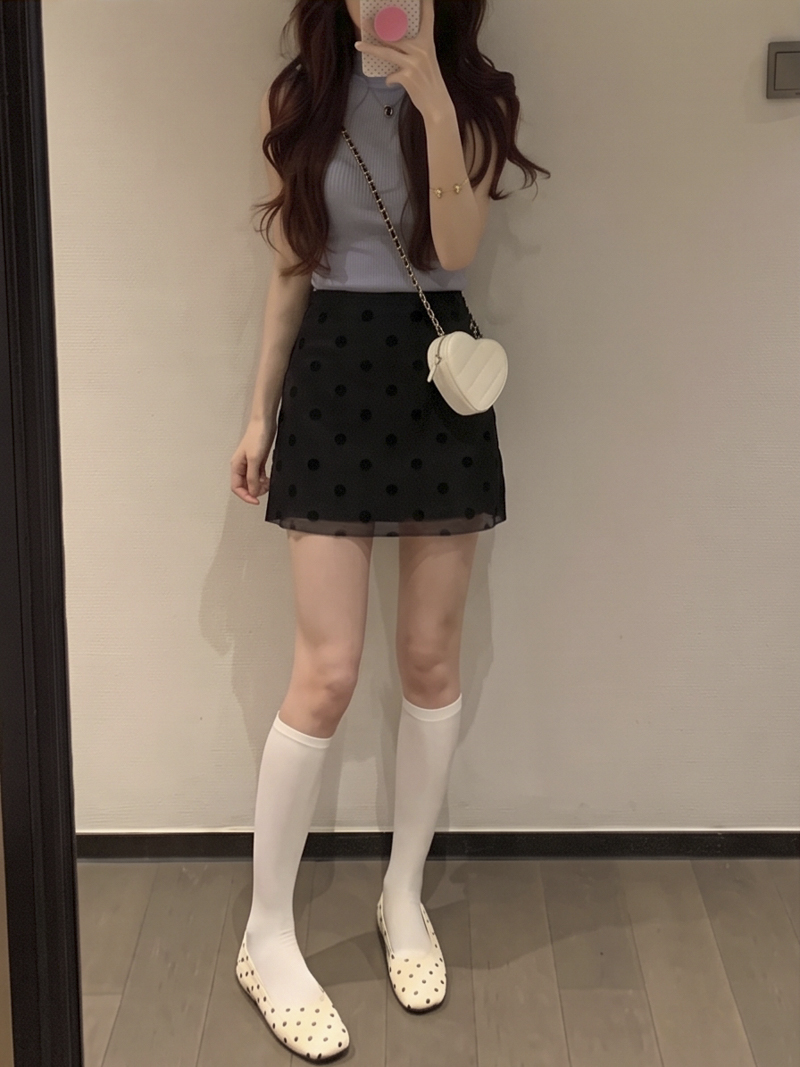 2026 Autumn Retro Polka Dot Mesh Spliced Blazer Fabric High Waist A-Line Short Skirt for Women - Image 3