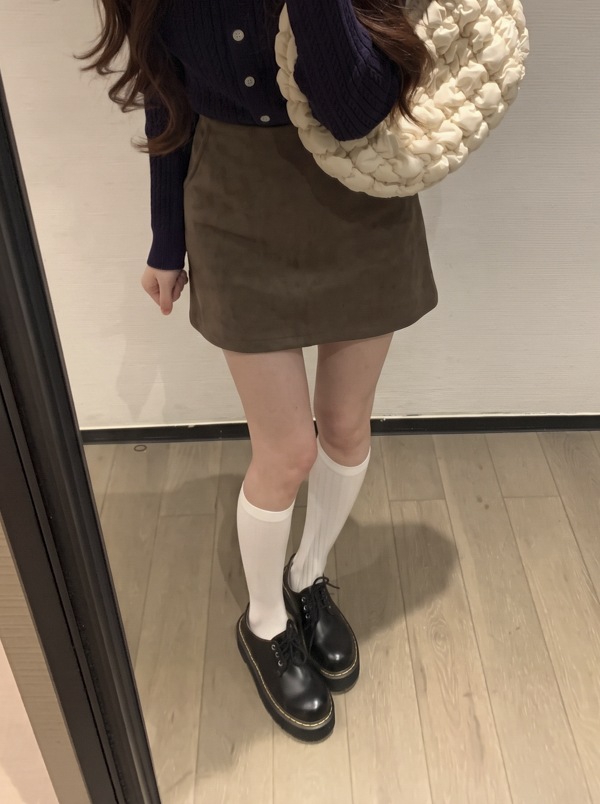 Korean Style Faux Suede A-Line Mini Skirt for Women